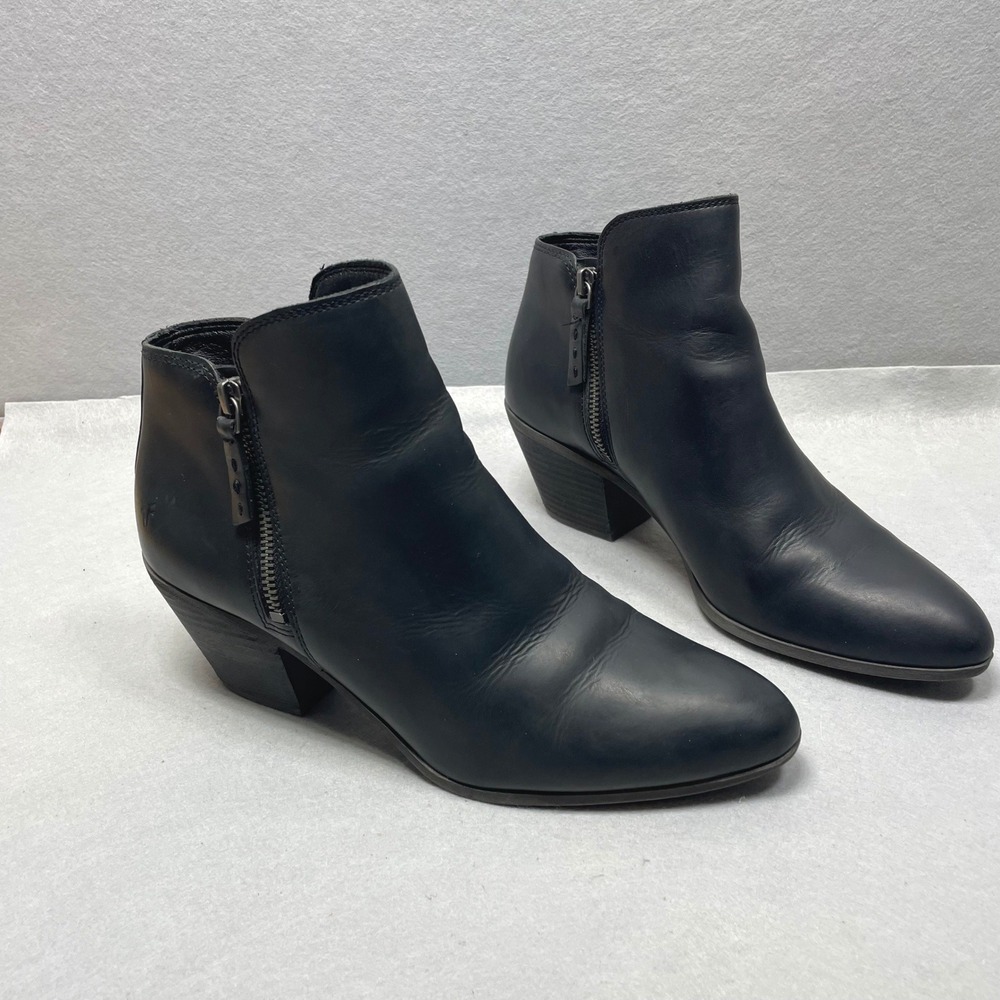 Frye Judith Double Zip Boots Women 10 Black Leather Ankle Booties